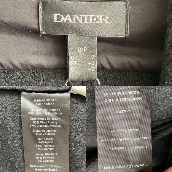 DANIER Wool Leather Waterfall Wrap Asymmetrical Jacket Coat S - Picture 8 of 8